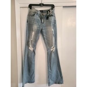 Express Mid Rise Ripped Slim Flare Jeans